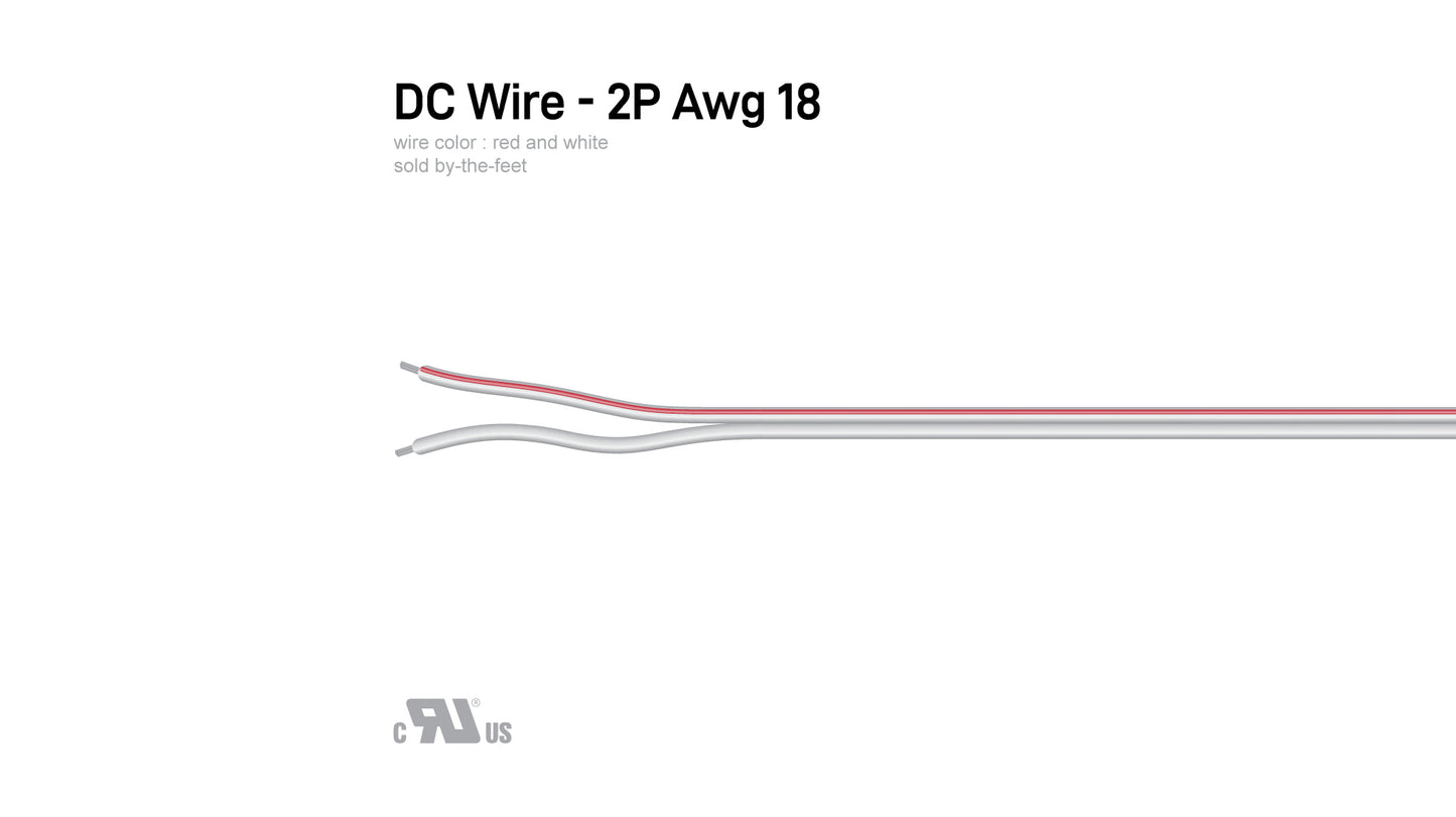 DC Wire 2P(Red and White) 18AWG, UL 2468