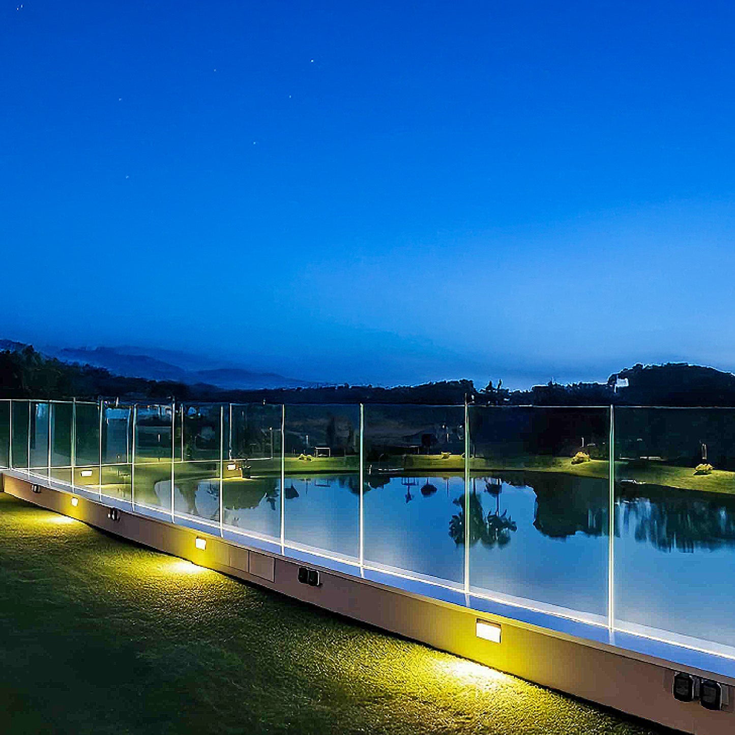 Floating Glass Railing with Led Lighting System, Frame + Lighting