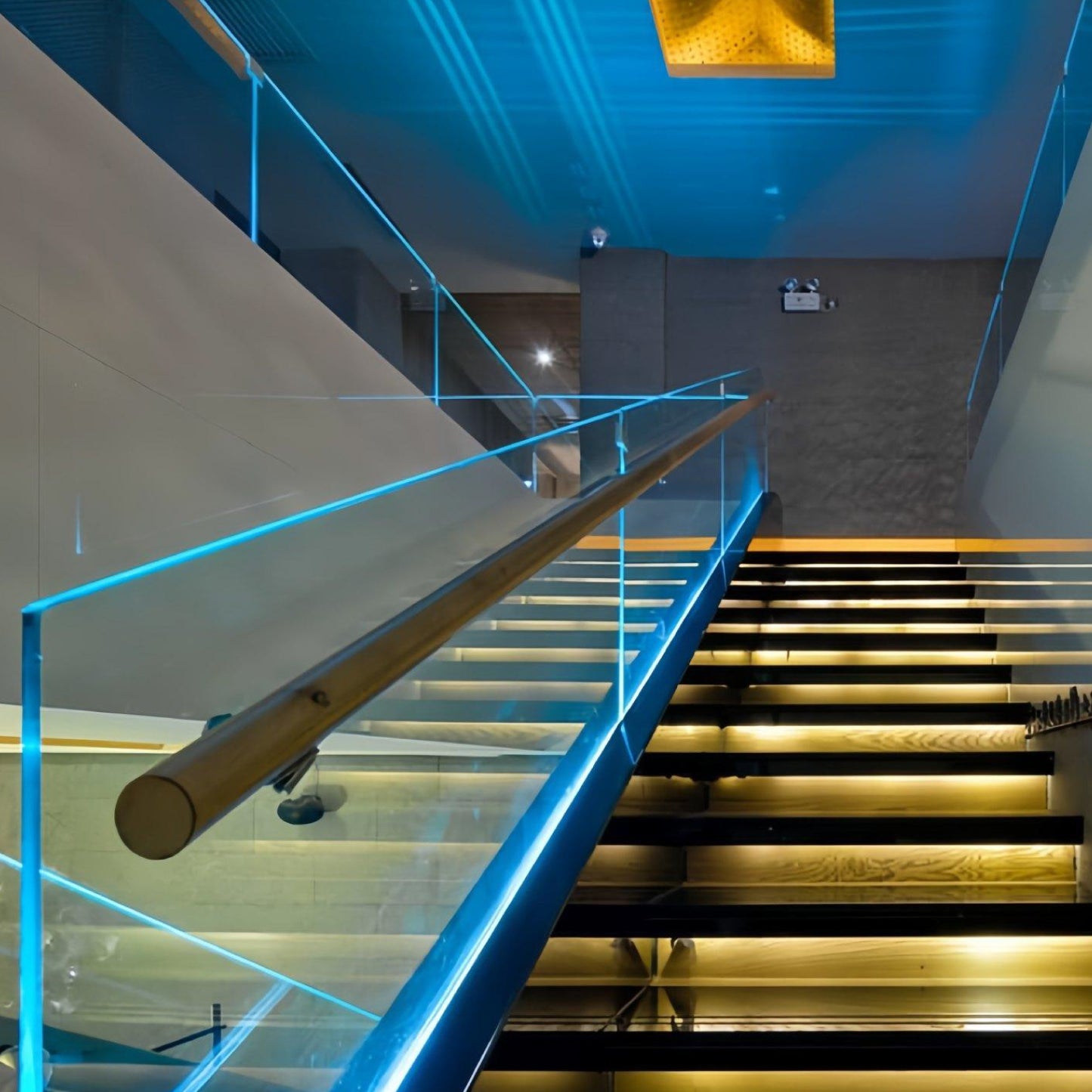 Floating Glass Railing with Led Lighting System, Frame + Lighting
