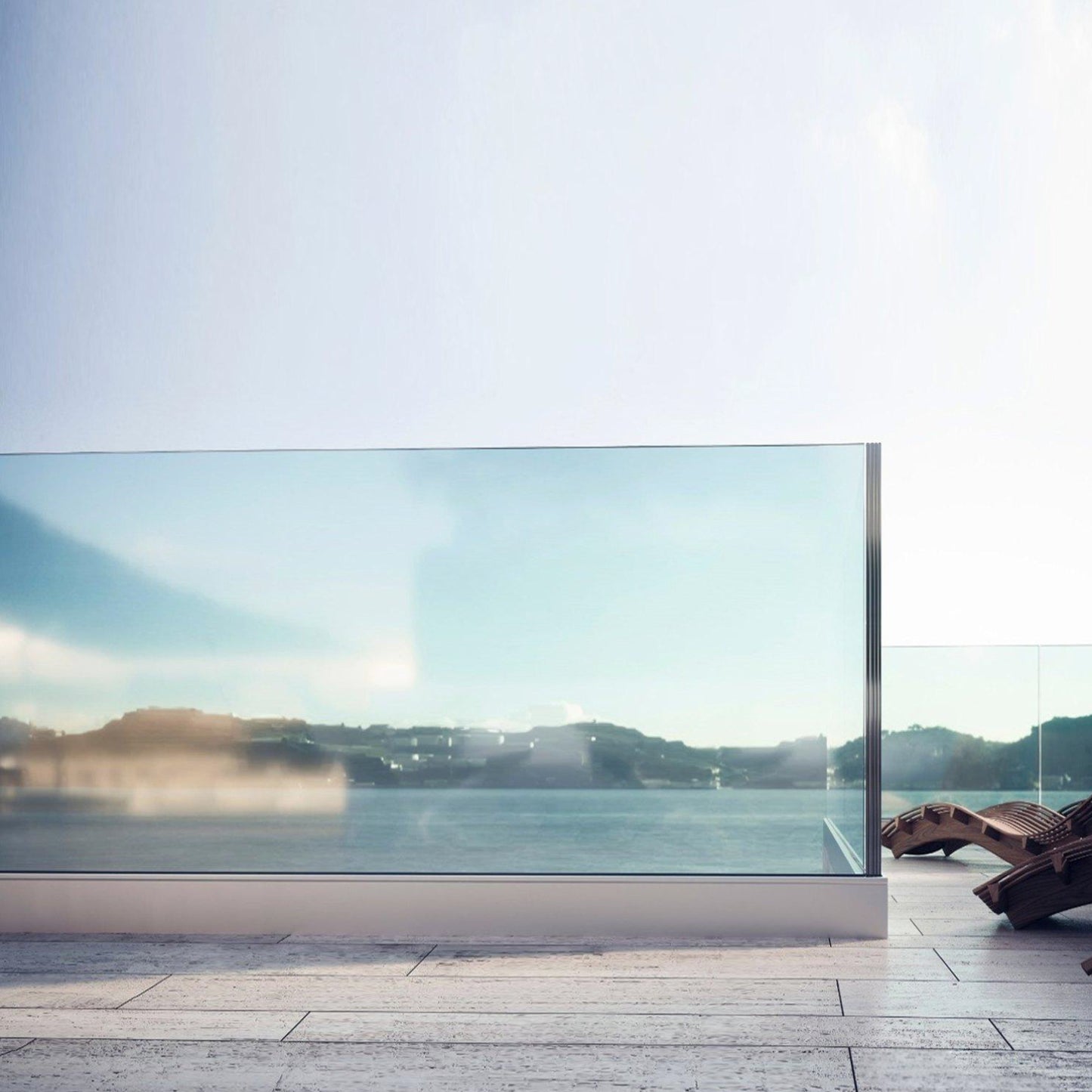 Floating Glass Railing with Led Lighting System, Frame + Lighting