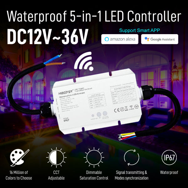 WL5-WP Waterproof 5 in 1 LED Strip Controller (WiFi+2.4GHz)Upgraded