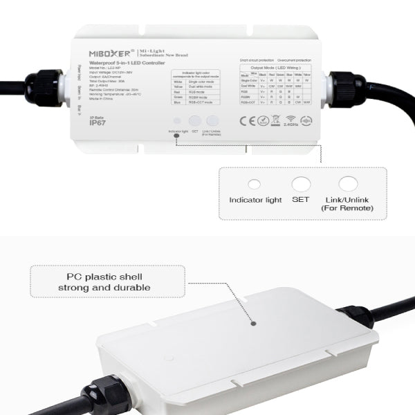 WL5-WP Waterproof 5 in 1 LED Strip Controller (WiFi+2.4GHz)Upgraded