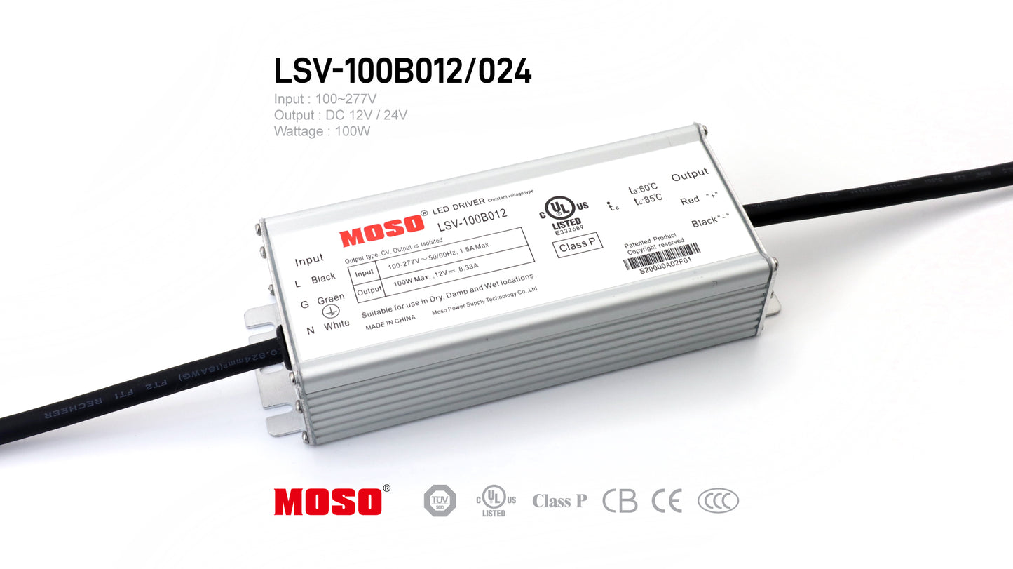 MOSO LSV-100B, Input AC100~277V, 100W Power Supply for Outdoor IP67, 10 pcs