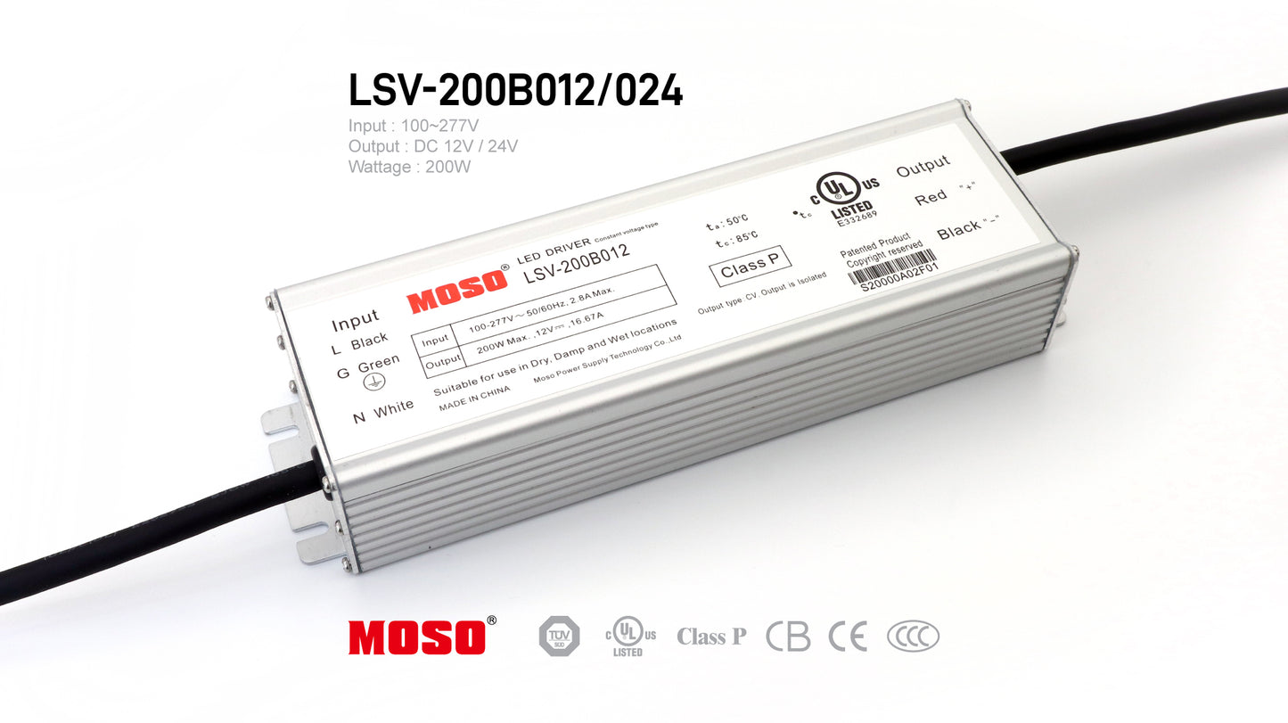 MOSO LSV-200B, Input AC100~277V, 200W Power Supply for Outdoor IP67, 10 pcs