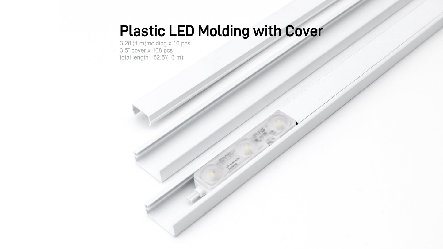 Plastic LED Molding with Cover 16 set, Total Length 52.5"