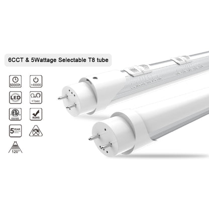 Type AB LED Tube, Wattage & CCT Adjustable, Plug & Play or Bypass, ETL/DLC Listed, 135 Lm/W