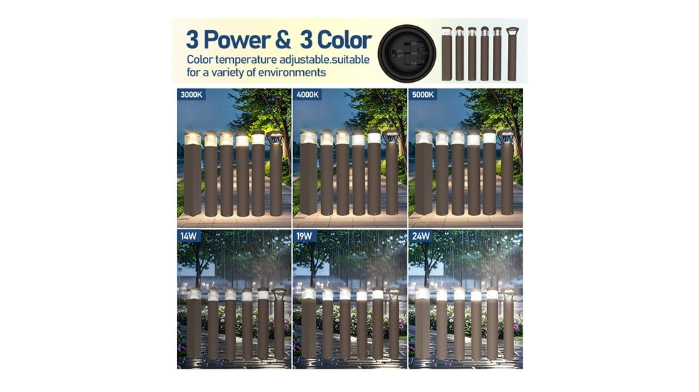 NIES-BD01, Modern Landscape Bollard Light Waterproof Ip65 24W 3CCT Adjustable Outdoor
