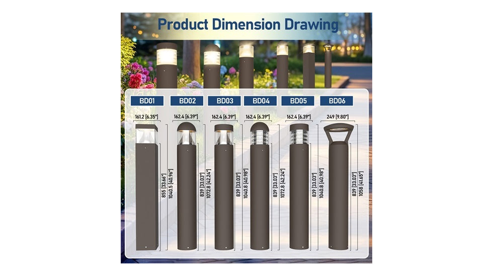 NIES-BD01, Modern Landscape Bollard Light Waterproof Ip65 24W 3CCT Adjustable Outdoor