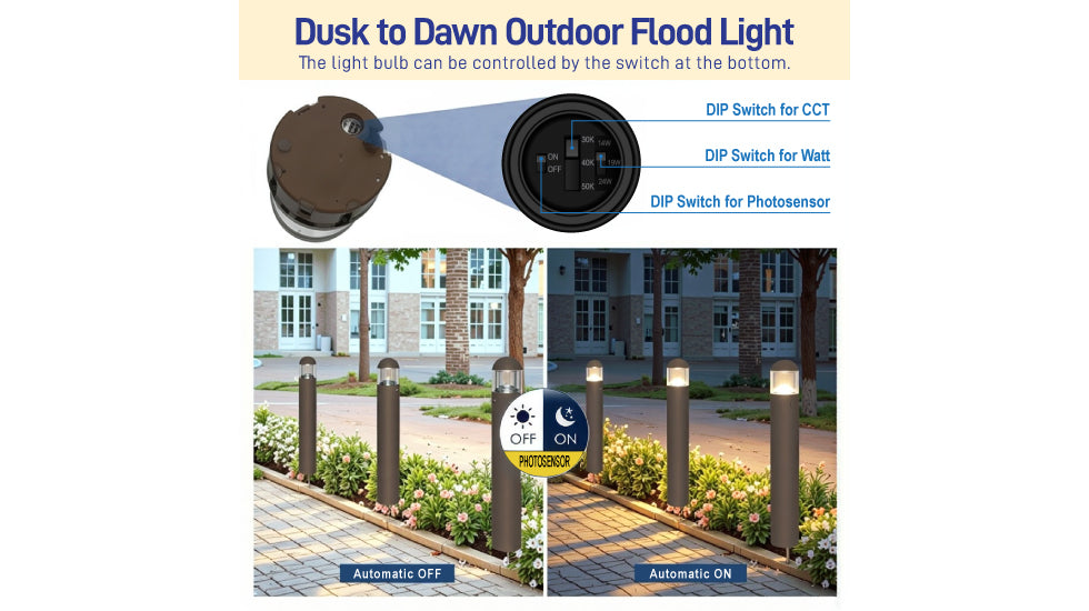 NIES-BD01, Modern Landscape Bollard Light Waterproof Ip65 24W 3CCT Adjustable Outdoor