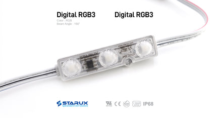 Starux, Channel LED Module, Digital RGB3, RGB SPI Digital Control Change Color, 50 pcs, (25ft)