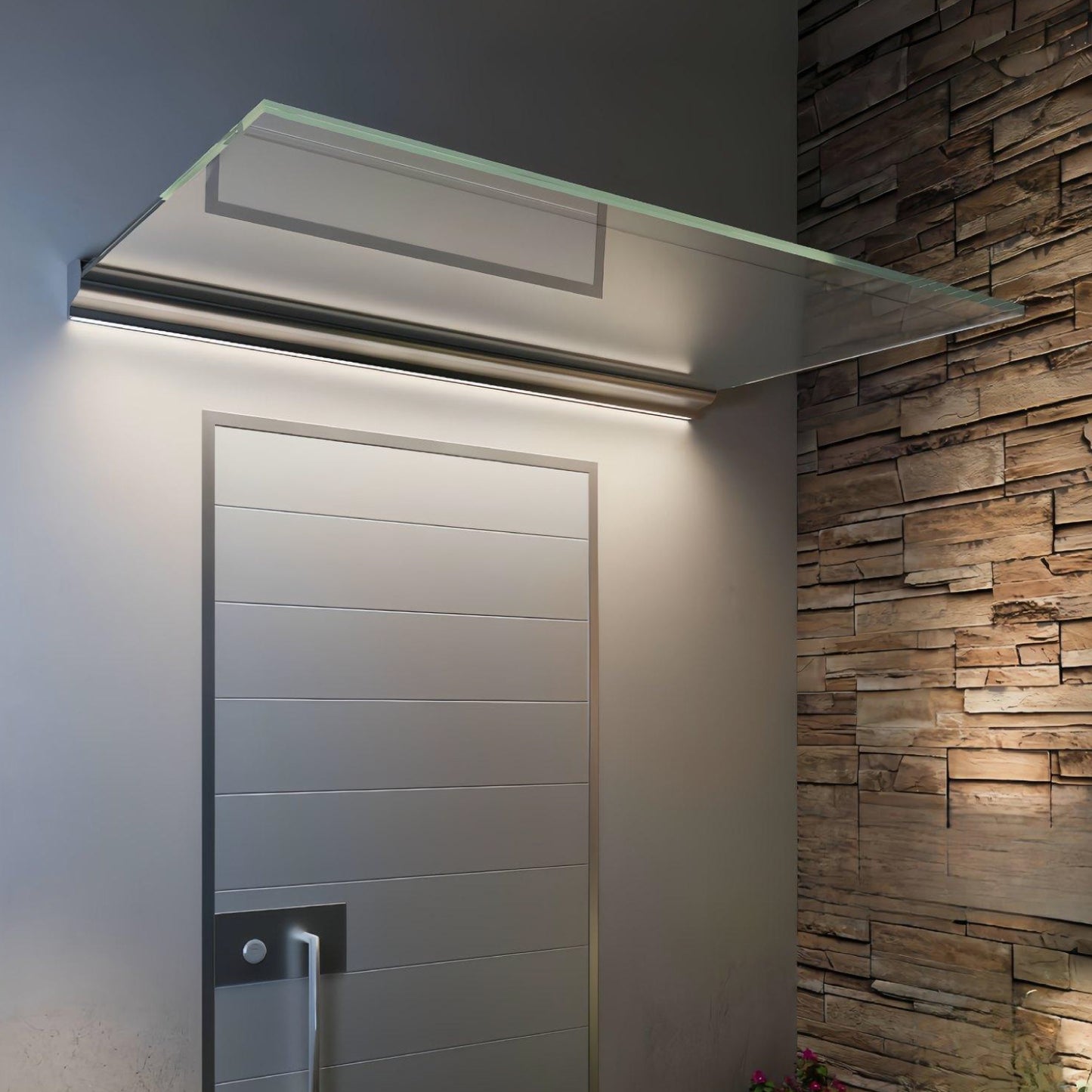 Floating Glass Railing with Led Lighting System, Frame + Lighting