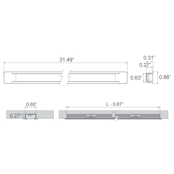 LKP Polarizer Length 31.5" LED Shelf Lighting 6.5W x 3 pcs + 12V-20W Power Set