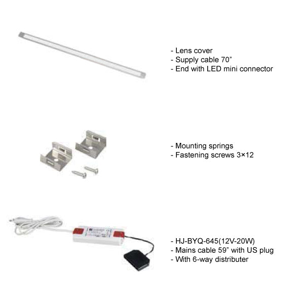 LKP Polarizer Length 31.5" LED Shelf Lighting 6.5W x 3 pcs + 12V-20W Power Set