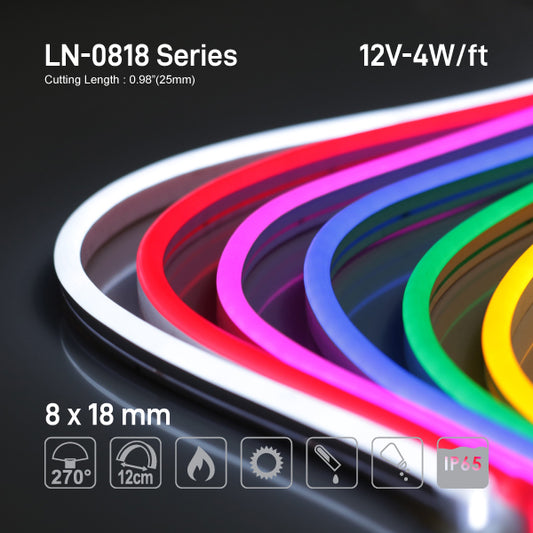LN-0818 Series LED Neon 12V - 4W/ft, Included End Cap(10'/4pcs)