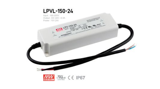 MeanWell LPVL-150-24 Outdoor LED Driver 150W 24V IP67 UL