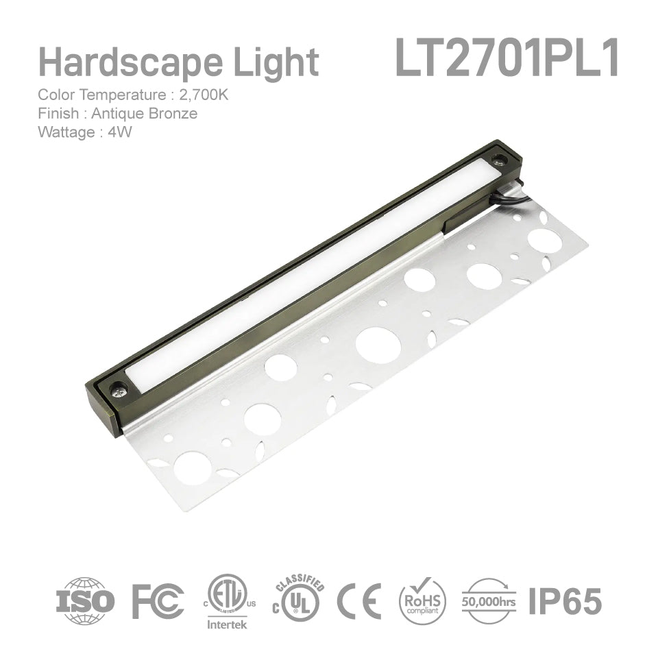LT2701PL1 12 Inch Die Cast Brass Hardscape Light 2,700K