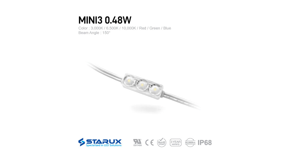 Starux, Channel LED Module, MINI3 0.48W, 1,000 pcs in 1 box