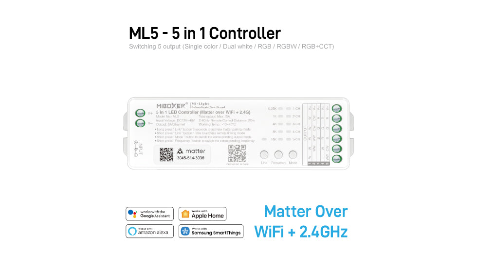 ML5, 5 in 1 Controller (Matter Over WiFi+2.4GHz) Max 15A