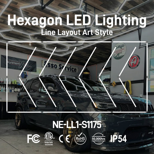 Hexagon LED Lighting Line Layout Art Style NE-LL1-S1175, 480W, 6500K