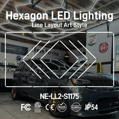 Hexagon LED Lighting Line Layout Art Style NE-LL2-S1175, 480W, 6500K