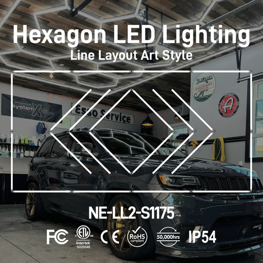 Hexagon LED Lighting Line Layout Art Style NE-LL2-S1175, 480W, 6500K