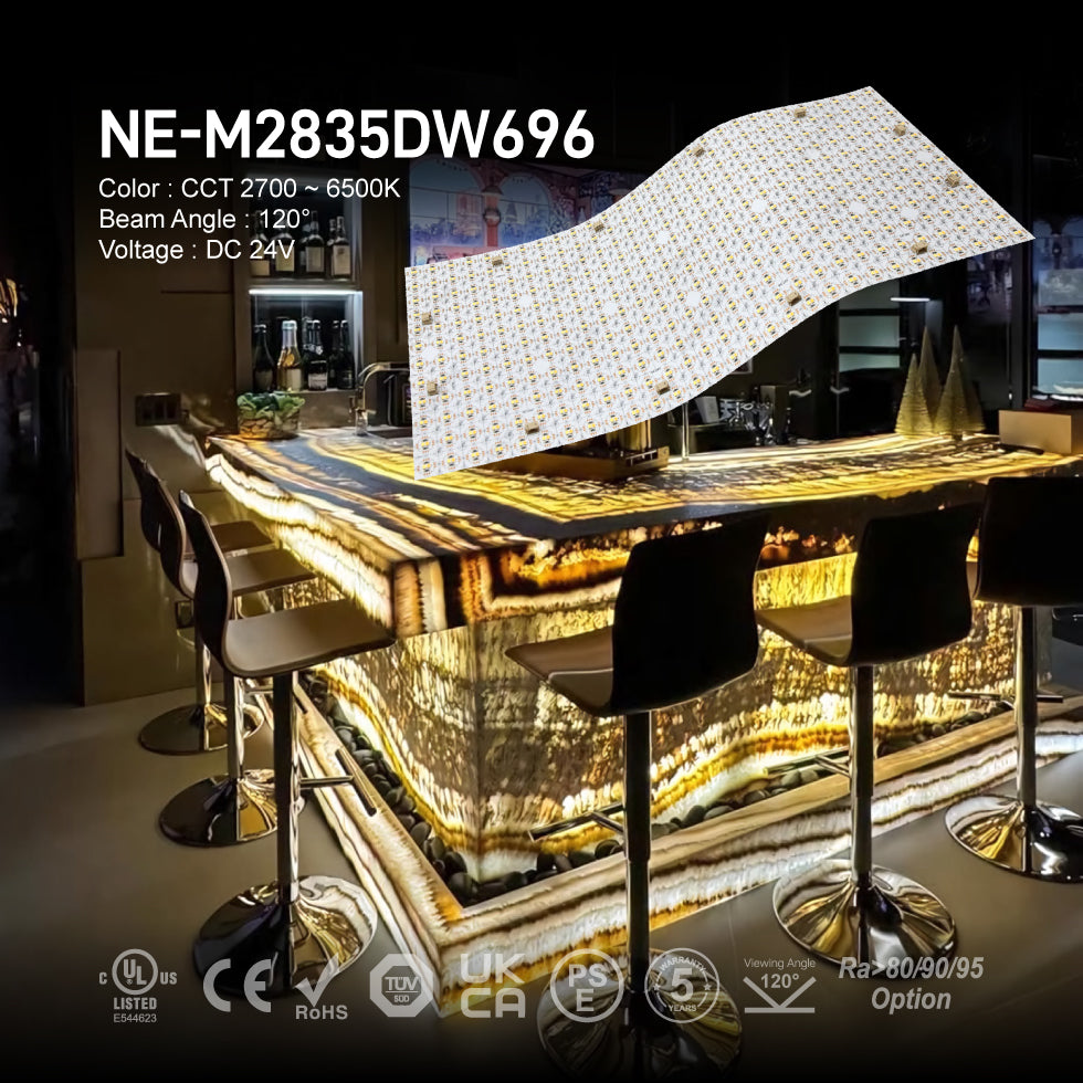 NE-M2835DW696, 24V Enclosed LED Light Sheet – Ultra Thin Cuttable Panel for Furniture & Built-in Backlighting (2700K–6500K)