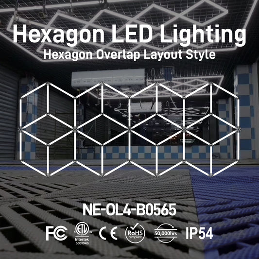 Hexagon LED Lighting Hexagon Overlap Layout Style NE-OL4-B0565, 500W, 6500K