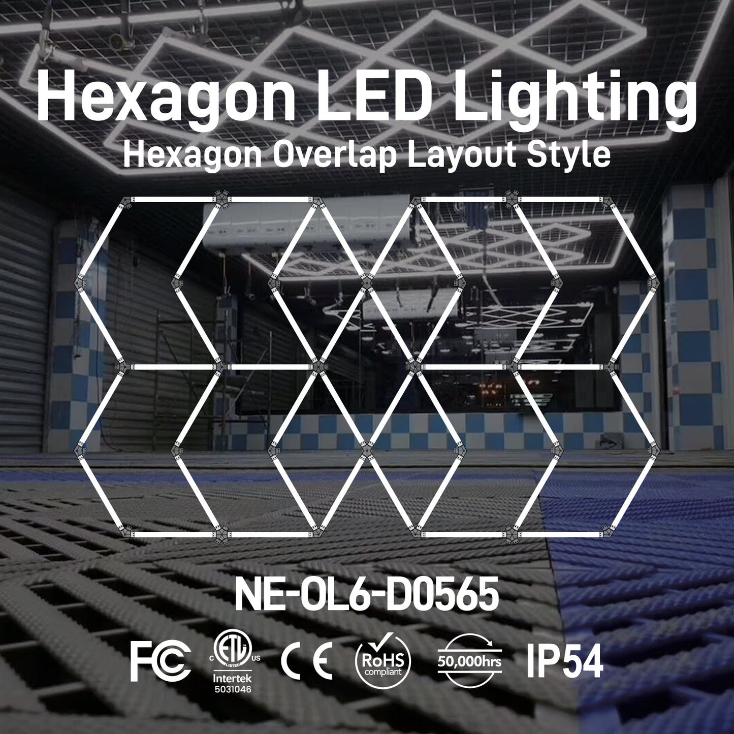 Hexagon LED Lighting Hexagon Overlap Layout Style NE-OL6-D0565, 440W, 6500K