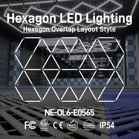 Hexagon LED Lighting Hexagon Overlap Layout Style NE-OL6-E0565, 440W, 6500K