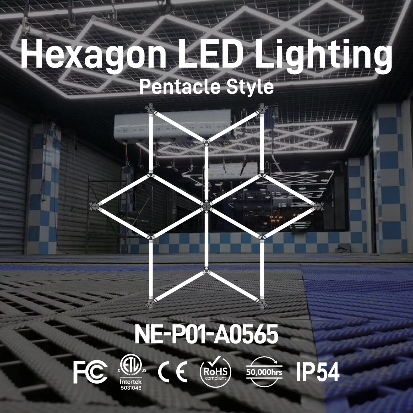 Hexagon LED Lighting Pentacle Style NE-P01-A0565, 198W, 6500K