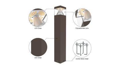 NIES-BD01, Modern Landscape Bollard Light Waterproof Ip65 24W 3CCT Adjustable Outdoor