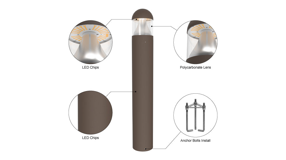 NIES-BD02, Modern Landscape Bollard Light Waterproof Ip65 24W 3CCT Adjustable Outdoor