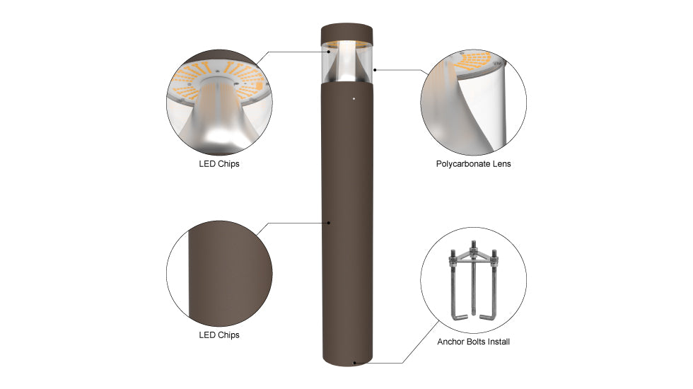 NIES-BD03, Modern Landscape Bollard Light Waterproof Ip65 24W 3CCT Adjustable Outdoor
