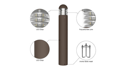 NIES-BD04, Modern Landscape Bollard Light Waterproof Ip65 24W 3CCT Adjustable Outdoor