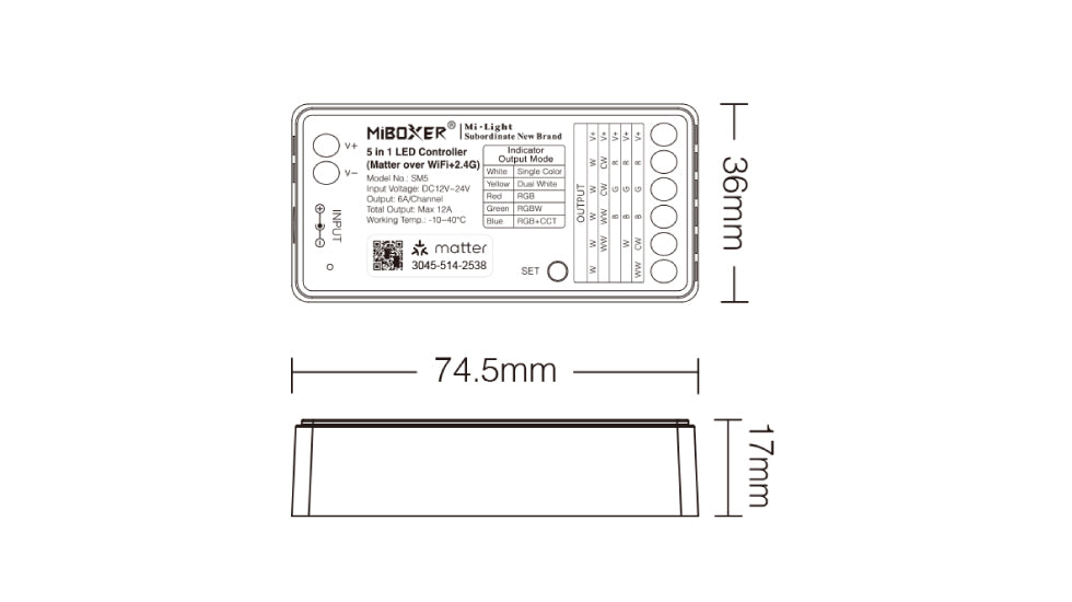 SM5, 5 in 1 Controller (Matter Over WiFi+2.4GHz)