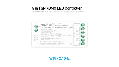 SPIW5, 5 in 1 SPI+DMX LED Controller (WiFi+2.4G)