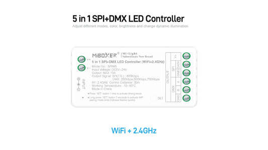 SPIW5, 5 in 1 SPI+DMX LED Controller (WiFi+2.4G)