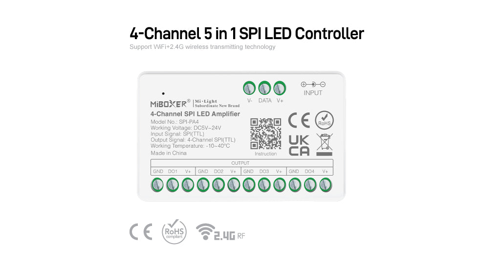 SPIW5-4, 4-Channel 5 in 1 SPI LED Controller (WiFi+2.4G)
