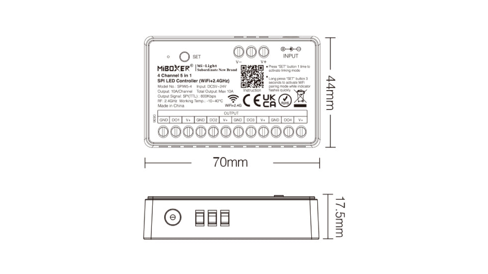 SPIW5-4, 4-Channel 5 in 1 SPI LED Controller (WiFi+2.4G)