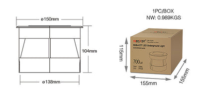 SYS-RD2 Outdoor 9W RGB+CCT LED Underground Light (Subordinate Lamp)