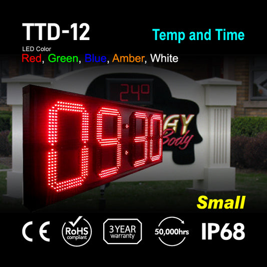 TTD-12 Outdoor Digit LED Temp and Time Sign 38" x 16"