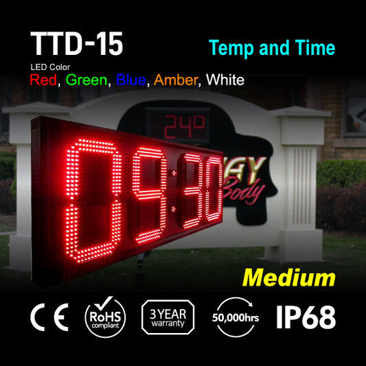 TTD-15 Outdoor Digit LED Temp and Time Sign 47" x 19"