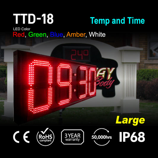 TTD-18 Outdoor Digit LED Temp and Time Sign 55" x 22"