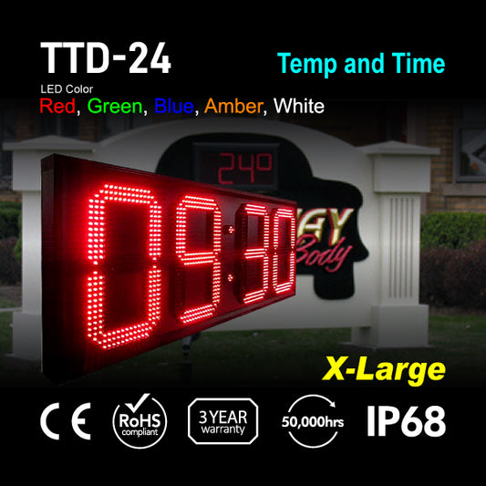 TTD-24 Outdoor Digit LED Temp and Time Sign 69" x 28"