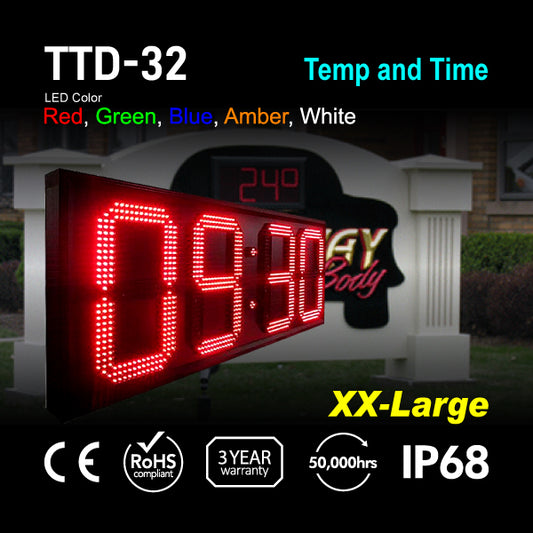 TTD-32 Outdoor Digit LED Temp and Time Sign 92" x 37"