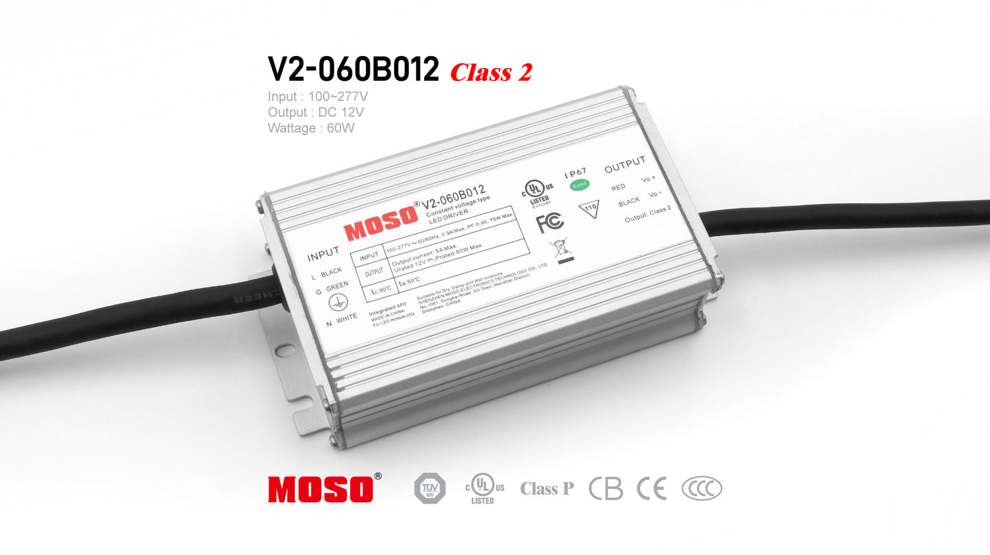 MOSO V2-060B012, Class 2, Input AC100~277V, DC12V, 60W, Power Supply IP67 x 20ea